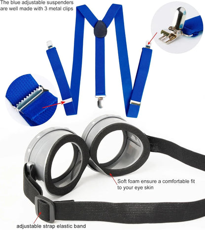 Halloween Costume for Adult Women,Goggles/Yellow Beanie/Blue Dress/Suspenders/Gloves Halloween Costume Accessories