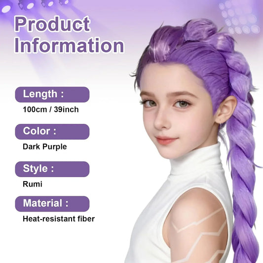 39" Long Purple Cosplay Wig,Anime Demon Costume Hair for Girl Women,Kp Singers Rumi Long and Thick Braid Wigs for Halloween,Anime,Party