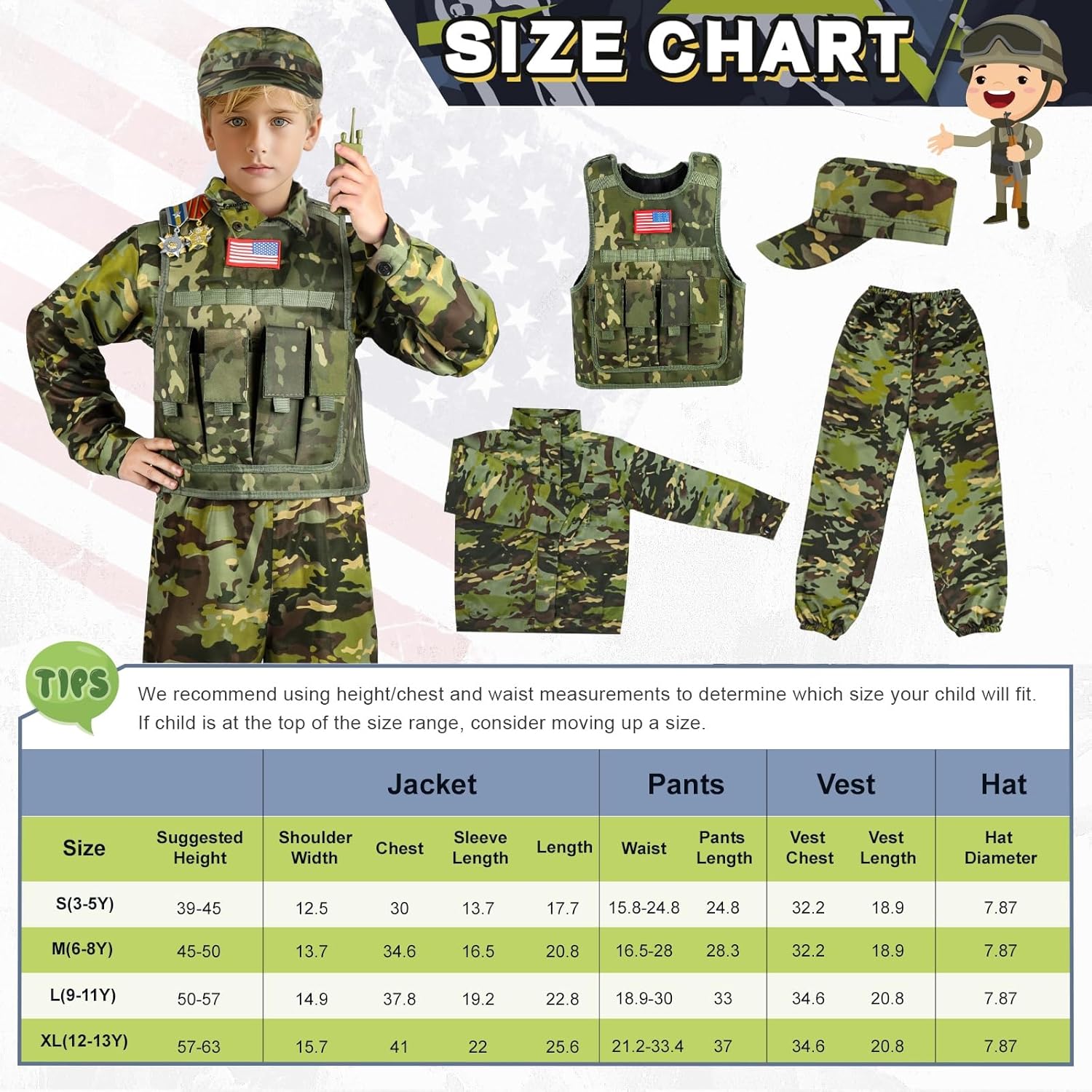 Kids Army Costume for Boys, Military Soldier Costume with Army Toys, Boys Halloween Costume with Vest Solider Boy