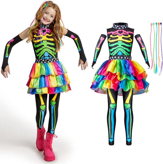 Spooktacular Creations Halloween Kids Skeleton Costume, Funky Punky Bone Skeleton Deluxe Costume, Halloween Girls Outfit