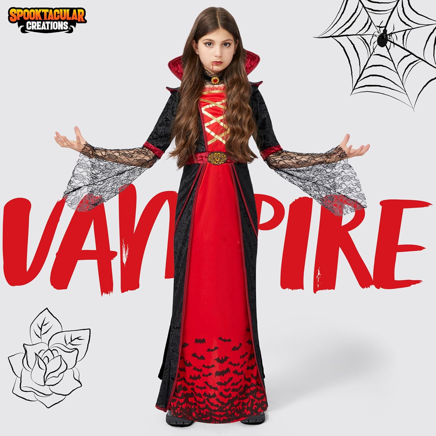 Spooktacular Creations Royal Vampire Costume for Girls, Deluxe Set Halloween Gothic Victorian Vampiress Queen Costume
