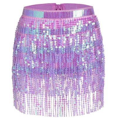 Women's Sequin Tassel Skirts Rave Fringe Hip Scarf for Festival