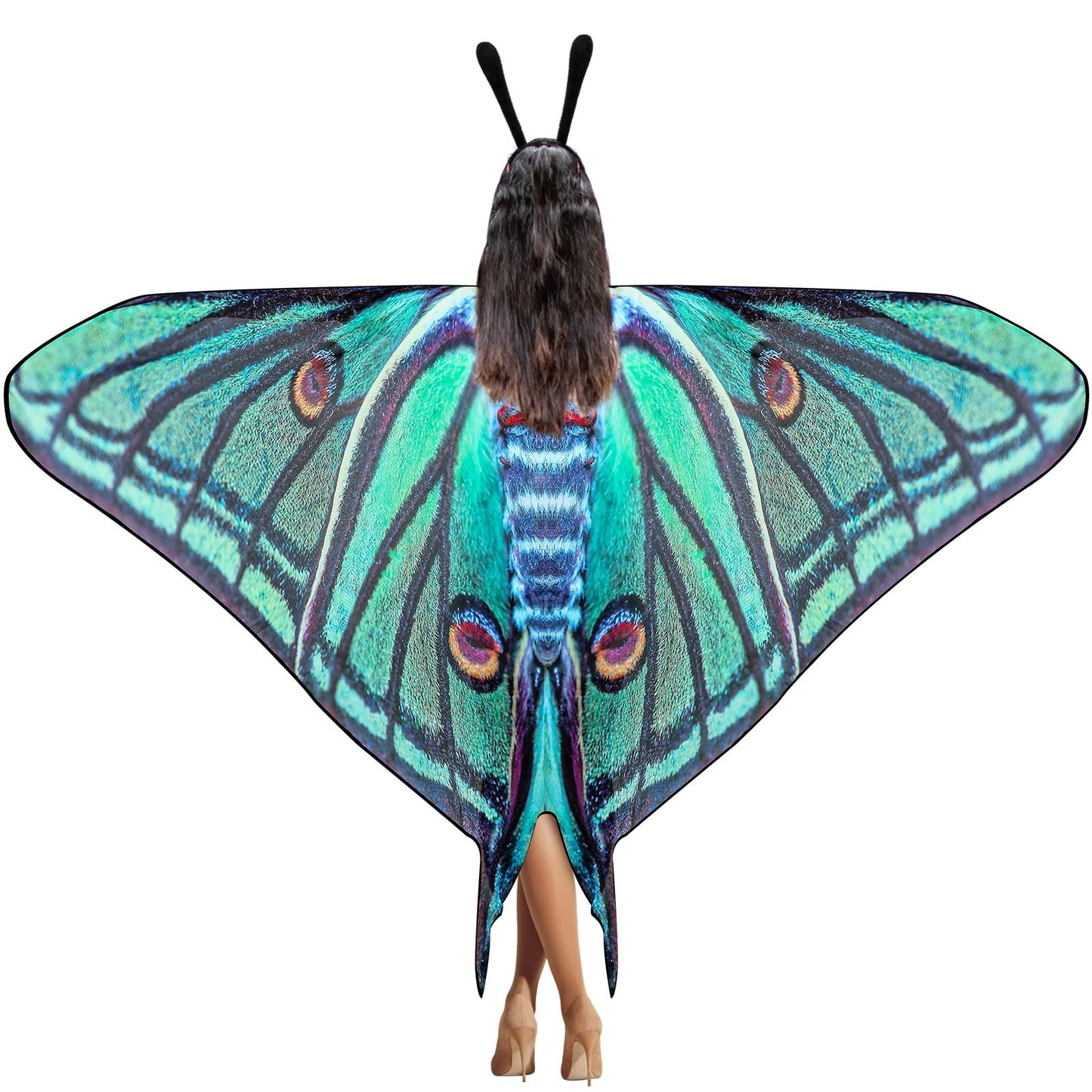 Yinder 2 Pcs Halloween Moth Wings Costume Butterfly Shawl Moth Wing Cape Costume Accessory with Headband 72.83 x 50.39 Inch