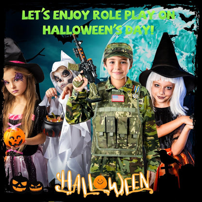 Kids Army Costume for Boys, Military Soldier Costume with Army Toys, Boys Halloween Costume with Vest Solider Boy