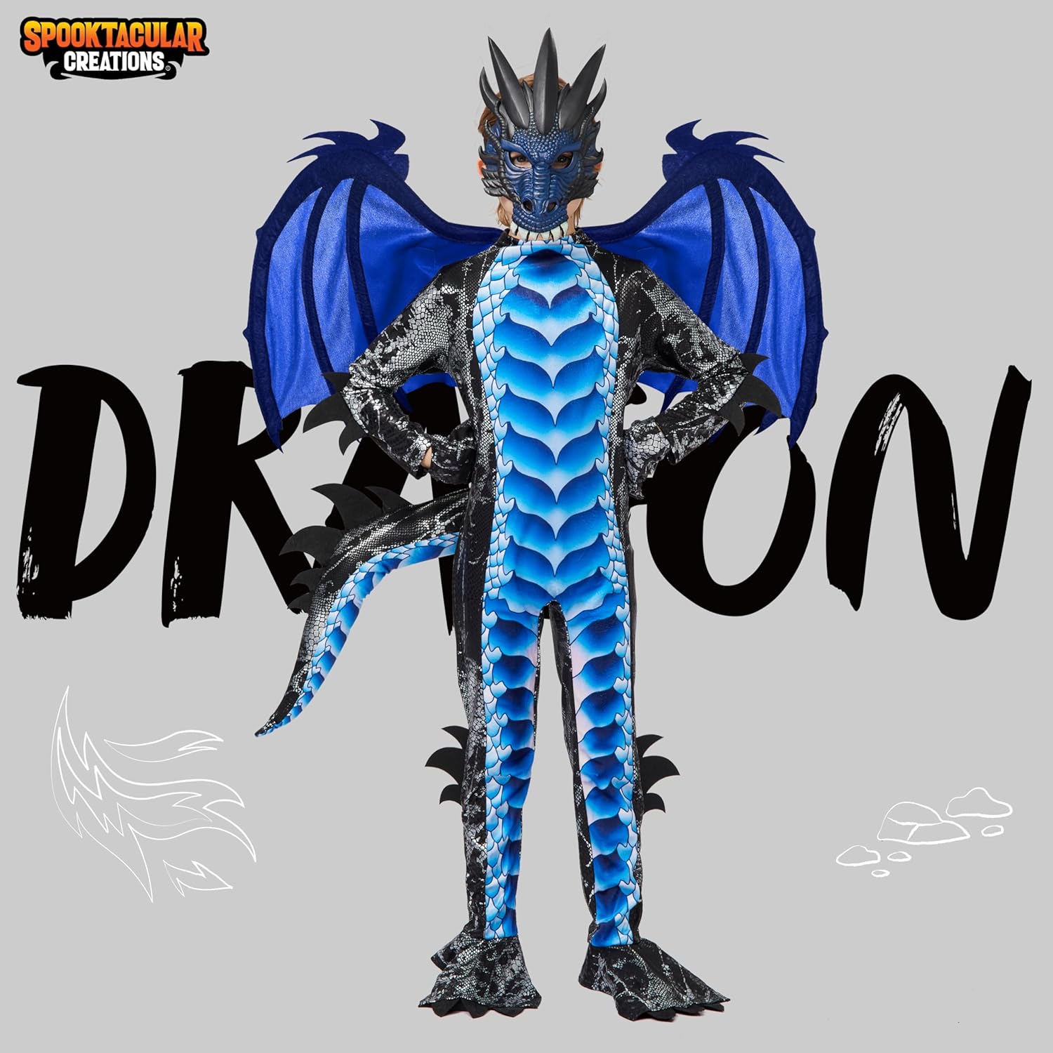 Spooktacular Creations Halloween Kid Dragon Costume, Boys Dragon Wings, Tail and Mask Set for Halloween Dress Up
