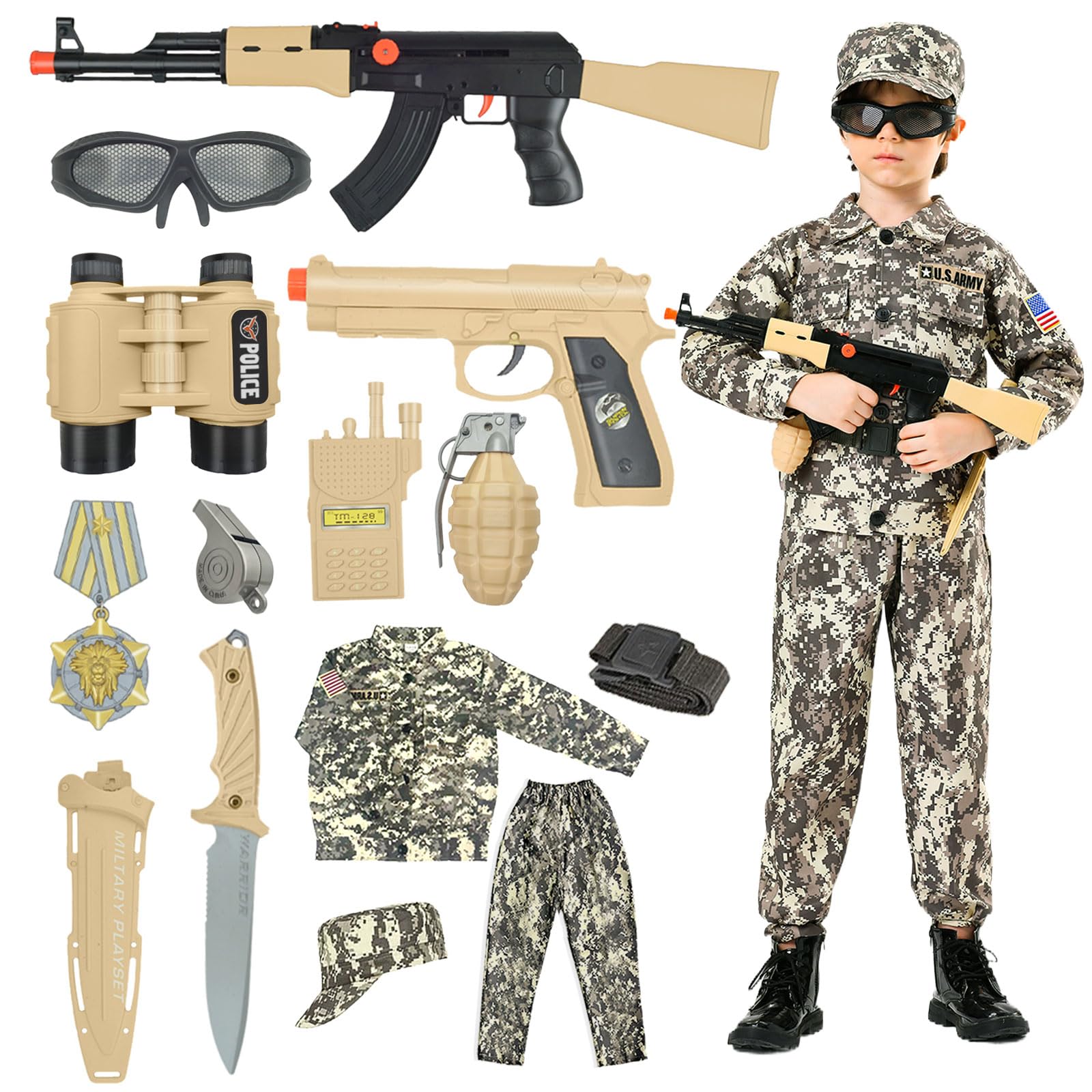 Army Costume For Kids, Military Soldier Costumes For Boys, Halloween Costumes Dress Up Role Play Set