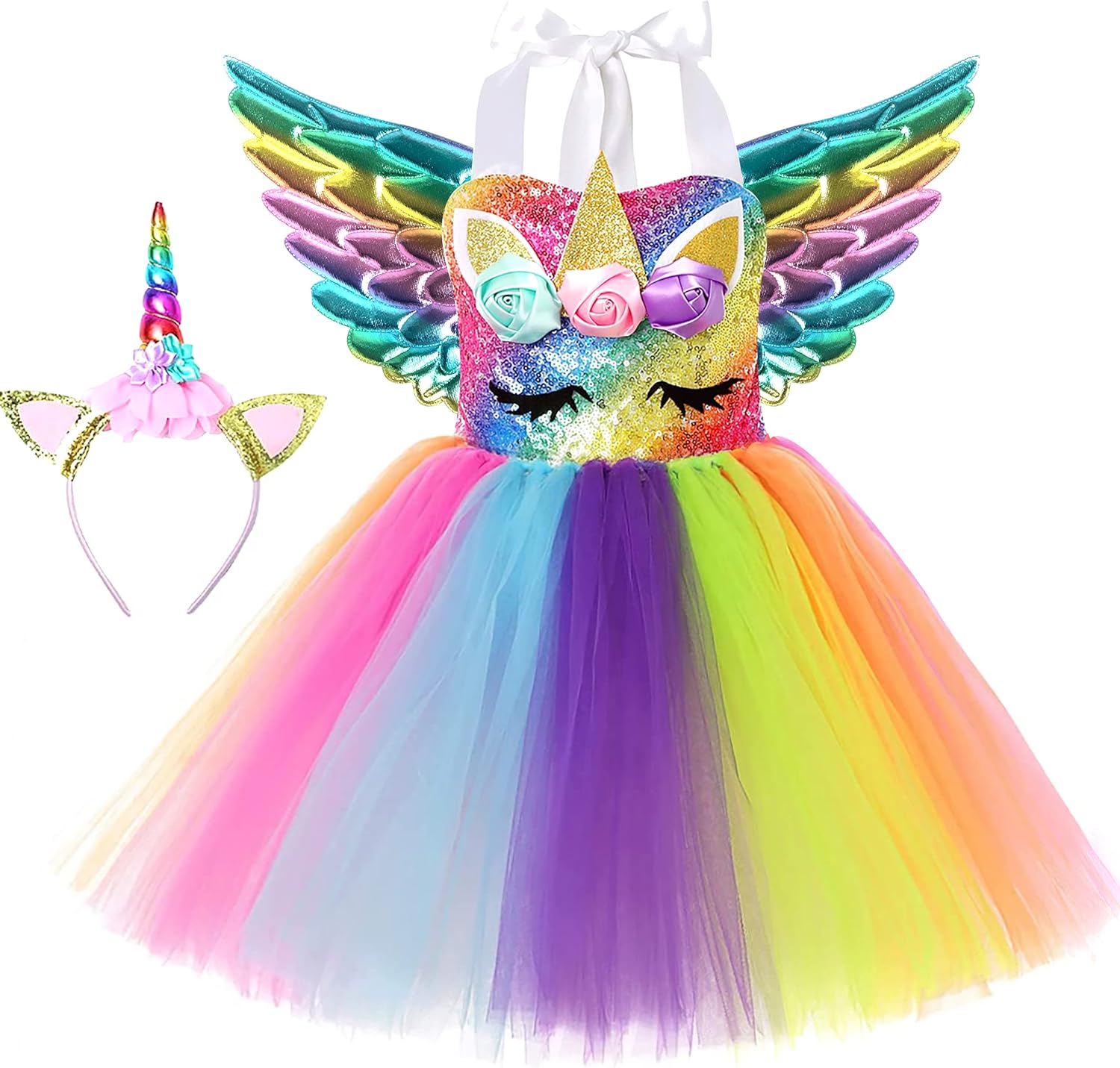 Soyoekbt Girls Unicorn Costume LED Light Up Unicorn Dress Birthday Party Princess Dress for Halloween Party