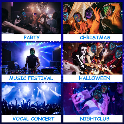 Led Mask with Gesture Sensing, Light up Face Transforming Mask for Halloween Xmas Costume Party