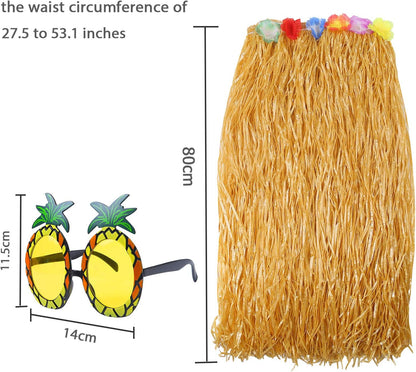 Elcoho 8 Pieces Grass Skirt Sunglasses Leis Necklace Bracelet Set Luau Decorations for Kids and Adults