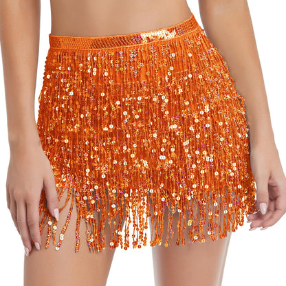 Women's Sequin Tassel Skirts Rave Fringe Hip Scarf for Festival
