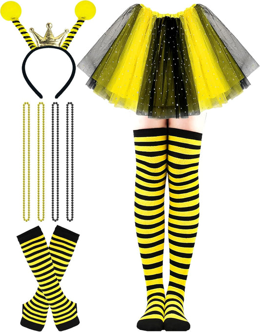 Hikkcos Bee Costume Set Yellow Bee Costume Tutu for Woman Queen Bopper Antenna Headband Tutu Skirt for Halloween Costume Honeybee Animals Party Cosplay