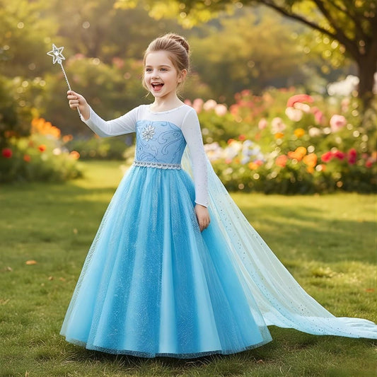 Frozen Elsa blue princess dress for girls ice queen costume