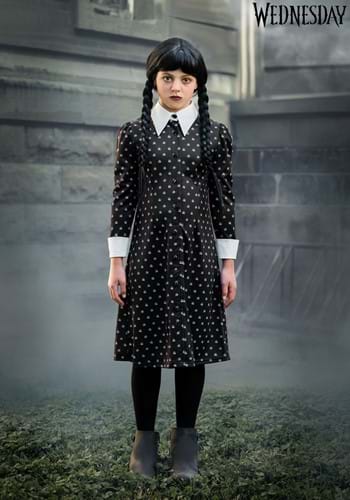 Girls Wednesday Addams costume dress front view